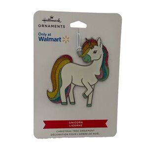 Hallmark Ornament Christmas tree Flat Metal Rainbow Unicorn Licorne Glitter